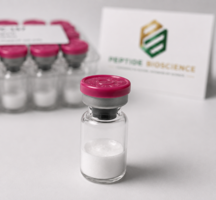 BPC-157 peptide vial with pink cap for research use.