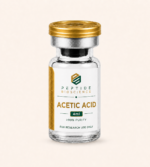 Small glass vial of acetic acid with gold cap for research use.