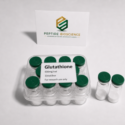 Glutathione peptide vials with Peptide Bioscience branding for research.
