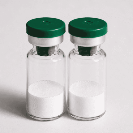 Two glass vials with white powder, labeled for glutathione supplements.