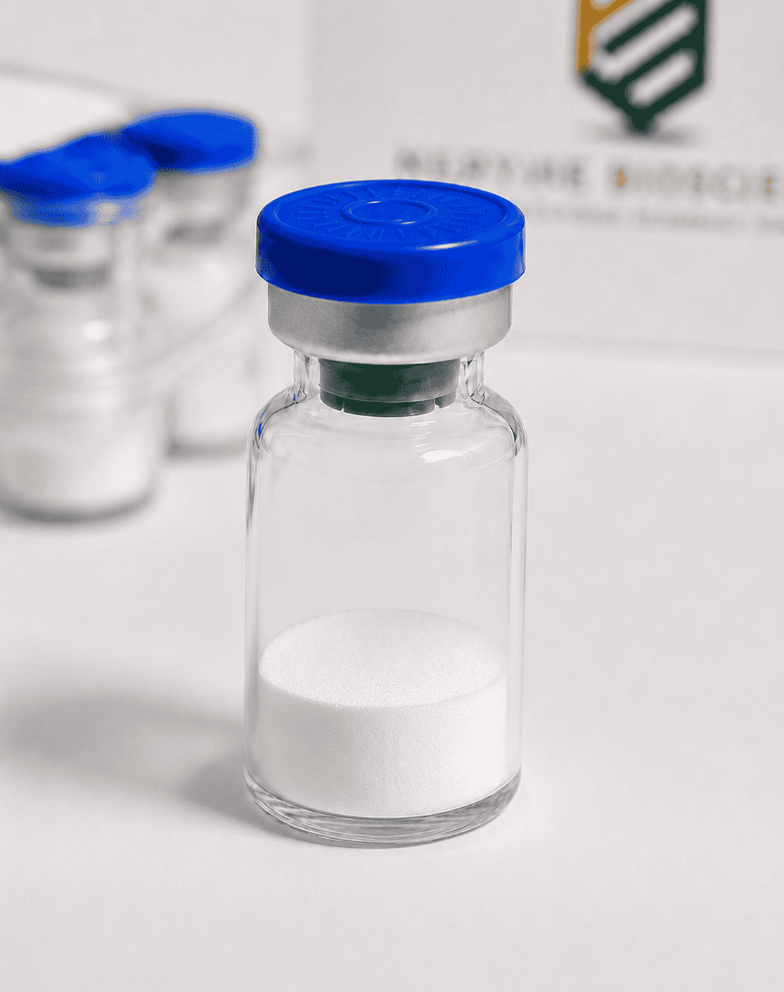 peptide-therapy Laboratory vial with white peptide powder for research and development.