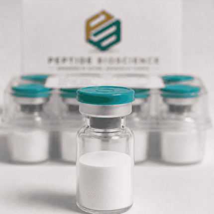Vial of peptide powder from Peptide Bioscience for research and development.