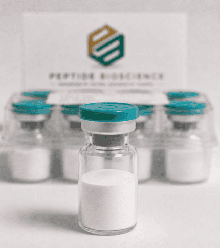 Vial of peptide powder from Peptide Bioscience for research and development.