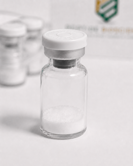 Vial containing peptide powder for skincare or cosmetic use at Peptide Bioscience.