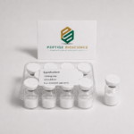 Epithalon peptide vials with Peptide Bioscience logo in background.