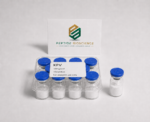 KVP peptide vials with blue caps for scientific research.