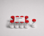Chonluten peptide supplement bottles with red caps and white powder inside.