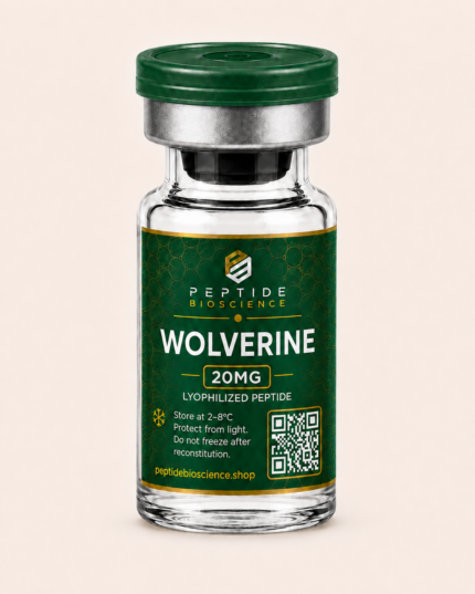 Wolverine 20mg lyophilized peptide in glass vial for research use.