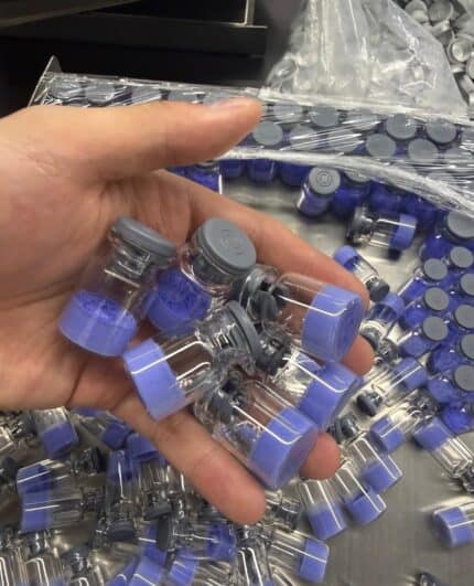 Vials of GHK-cu peptide for scientific and cosmetic applications.