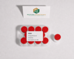 HGH peptide vial with red caps and Peptide Bioscience branding.